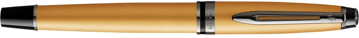 Waterman Expert vulpen | Metallic gouden lak met rutheniumdetails | Medium PVD-gecoate roestvrijstalen penpunt | Blauwe inkt | Met geschenkverpakking
