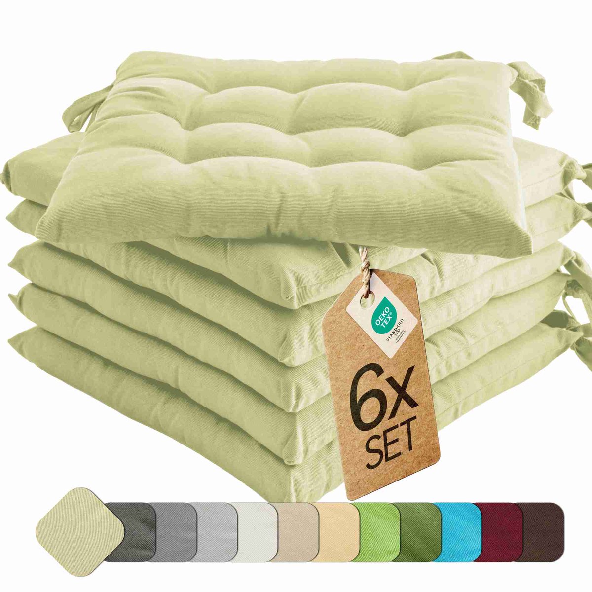 etérea Himmlische Qualität etérea Basic Zitkussen Stoelkussen - Seat Cushion 6 Stuk - 40x40 cm - Munt Groen