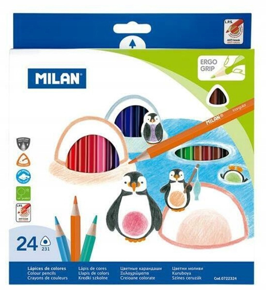 Milan Driehoekige Kleurpotloden Set - 24 Levendige Kleuren