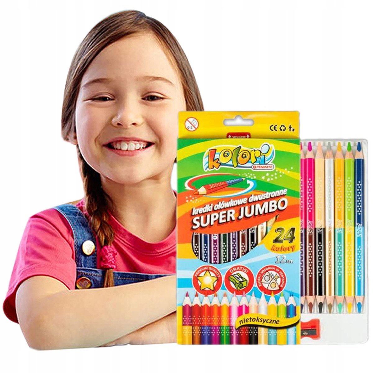 Penmate Dubbelzijdige Kleurpotloden 24 Kleuren, 12 Stuks Jumbo
