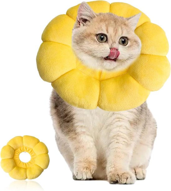 Zachte Kattenkraag Na Operatie – Verstelbare Beschermring, Maat M (25 Cm), Grijs, Met Klauwprint