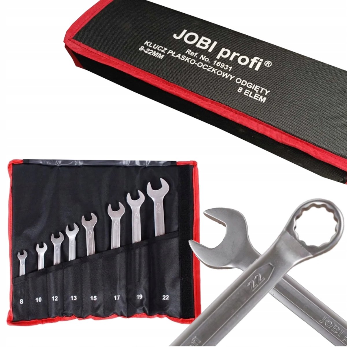 JobiExtra Ring- een steeksleutelset, gebogen, 8-22 mm, 8-delig