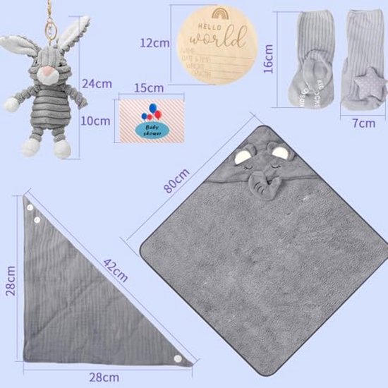 Complete babycadeauset voor jongens - 7-in-1 geschenkmand met babydeken, sokken en meer — afbeelding 4