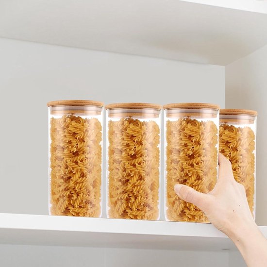 LDXDRU Set van 5 glazen voorraadpotten met deksel, 2100 ml voorraadpotten met deksel, luchtdicht voorraadpot, spaghettidoos, opbergpotten met deksel voor spaghetti, pasta, muesliopslag