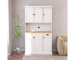 180cm Keukenberging / Voorraadkast met Magnetron Werkblad Vrijstaand Buffetkastje met Verstelbare Planken, 6 Deuren en 1 Lade - Wit