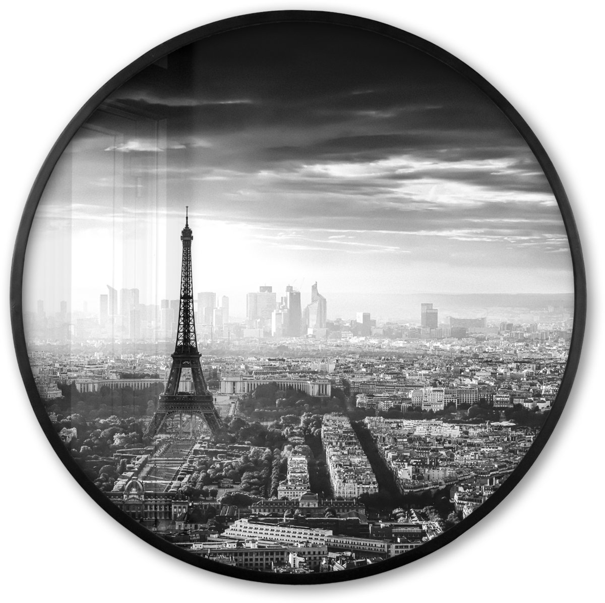 FrameYourWall Poster in lijst Rond - Fotolijst 80x80 cm - Posters - Parijs - Skyline - Eiffeltoren - Stad - Wolken - Ronde posterlijst zwart - Decoratie - Wanddecoratie woonkamer - Muurdecoratie slaapkamer Parijs - Eiffeltoren