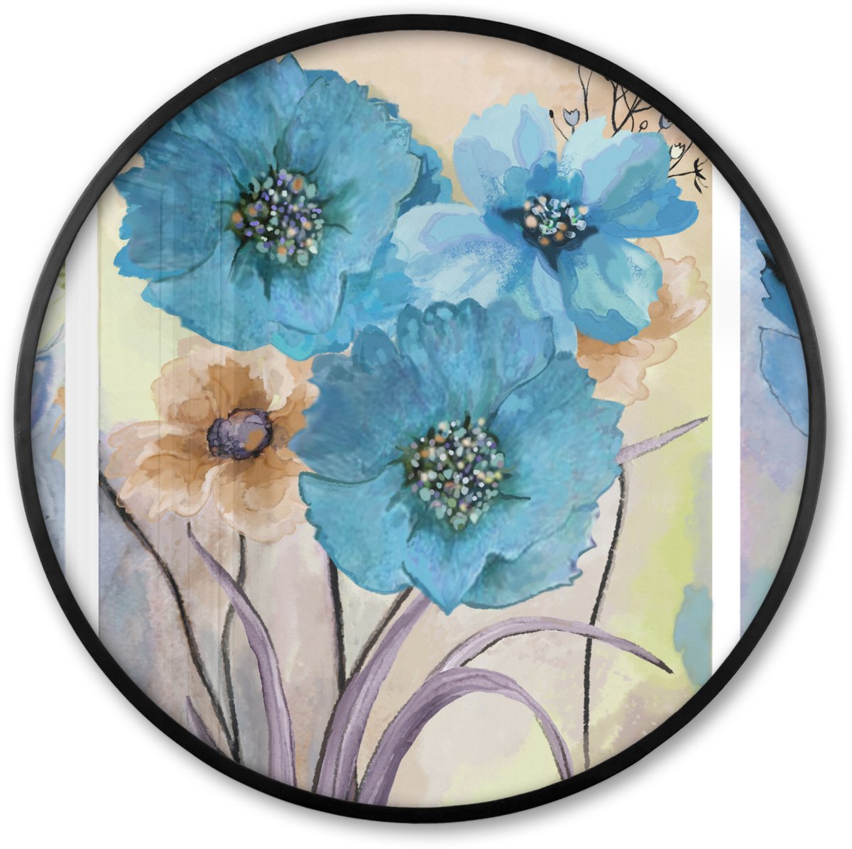 FrameYourWall Poster in lijst Rond - Fotolijst 80x80 cm - Posters - Schilderij - Olieverf - Collage - Bloemen - Ronde posterlijst zwart - Decoratie - Wanddecoratie woonkamer - Muurdecoratie slaapkamer Multicolor