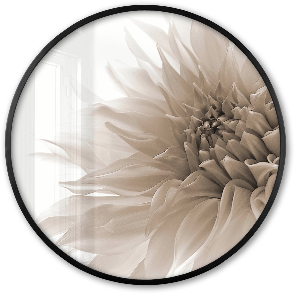 FrameYourWall Poster in lijst Rond - Fotolijst 60x60 cm - Posters - Bloemen - Wit - Natuur - Botanisch - Ronde posterlijst zwart - Decoratie - Wanddecoratie woonkamer - Muurdecoratie slaapkamer Multicolor