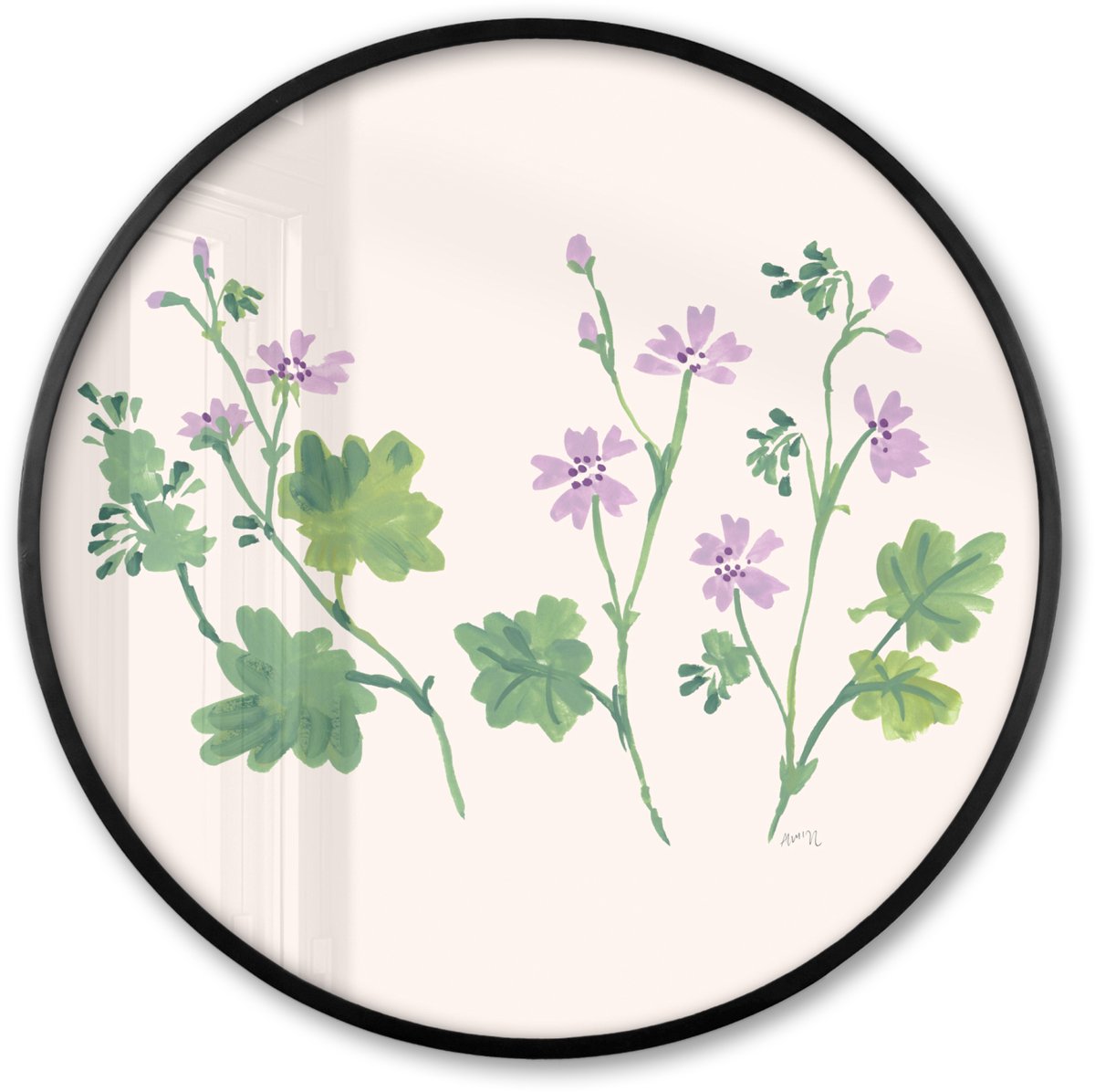 FrameYourWall Poster in lijst Rond - Fotolijst 80x80 cm - Posters - Bloemen - Planten - Beige - Roze - Ronde posterlijst zwart - Decoratie - Wanddecoratie woonkamer - Muurdecoratie slaapkamer Multicolor