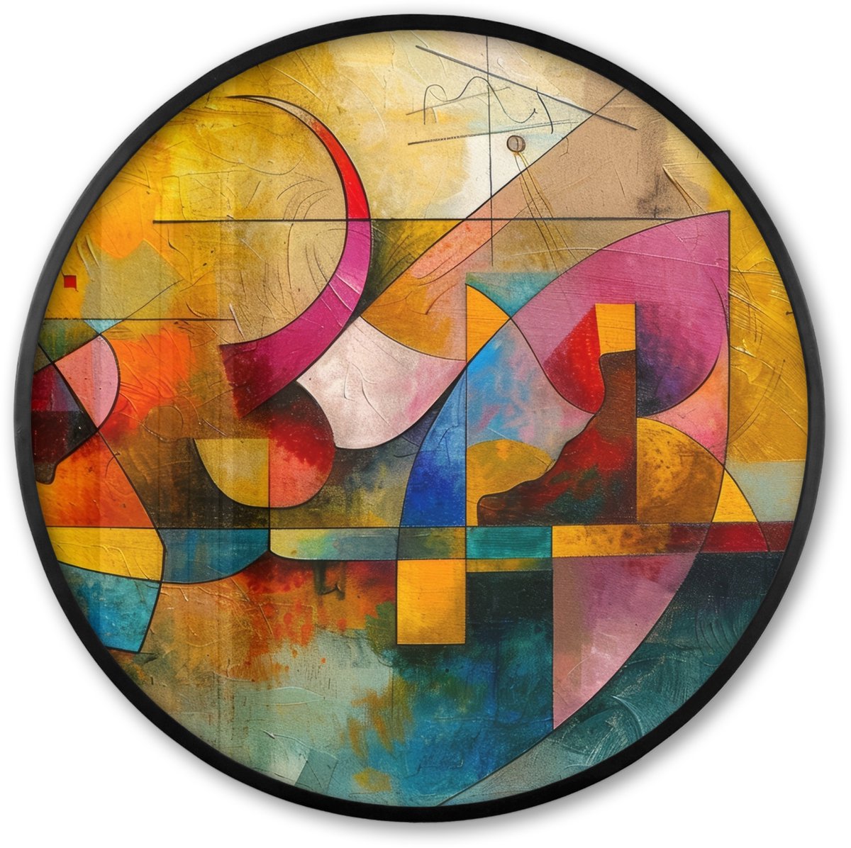 FrameYourWall Poster in lijst Rond - Fotolijst 80x80 cm - Posters - Kunst - Abstract - Aesthetic - Kleurrijk - Art - Ronde posterlijst zwart - Decoratie - Wanddecoratie woonkamer - Muurdecoratie slaapkamer Abstract - Kleurrijk