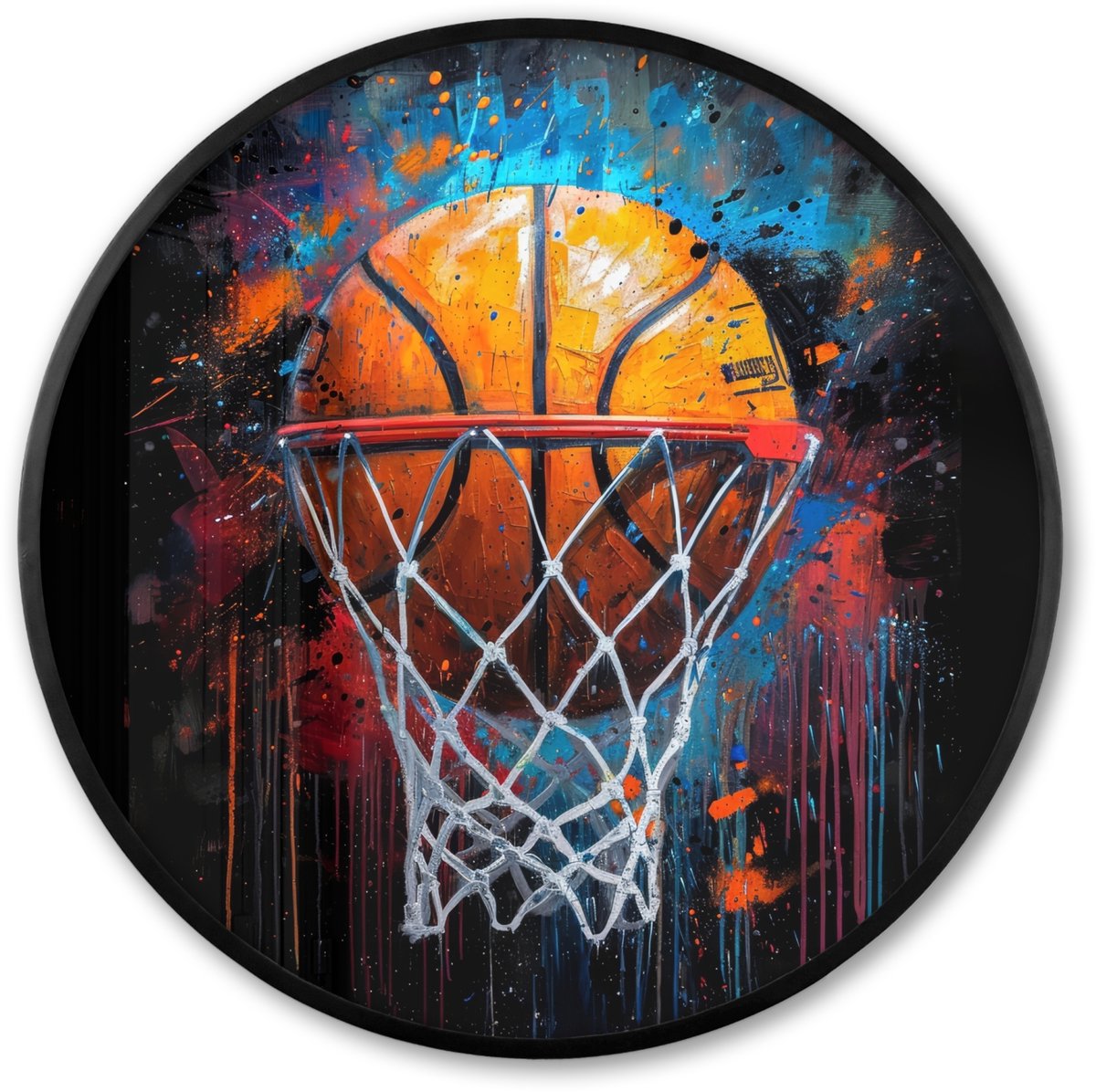 FrameYourWall Poster in lijst Rond - Fotolijst 80x80 cm - Posters - Graffiti - Basketbal - Sport - Zwart - Street art - Ronde posterlijst zwart - Decoratie - Wanddecoratie woonkamer - Muurdecoratie slaapkamer