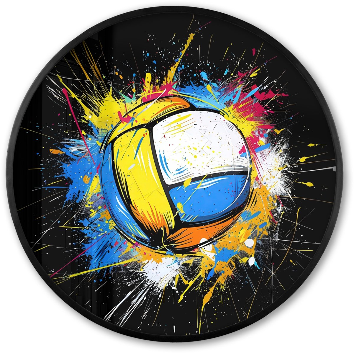 FrameYourWall Poster in lijst Rond - Fotolijst 80x80 cm - Posters - Graffiti - Sport - Volleybal - Bal - Ronde posterlijst zwart - Decoratie - Wanddecoratie woonkamer - Muurdecoratie slaapkamer