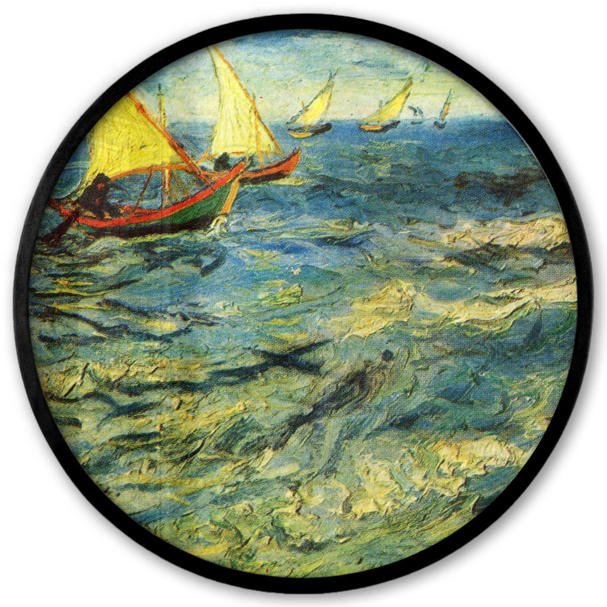 FrameYourWall Poster in lijst Rond - Fotolijst 40x40 cm - Posters - Vissersboten op zee - Vincent van Gogh - Ronde posterlijst zwart - Decoratie - Wanddecoratie woonkamer - Muurdecoratie slaapkamer Multicolor