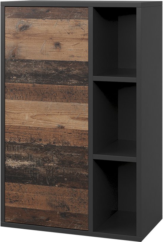 Étagère murale Vicco Berno – 50,1 x 78,4 cm avec 2 compartiments fermés Zwart/Aldstyle