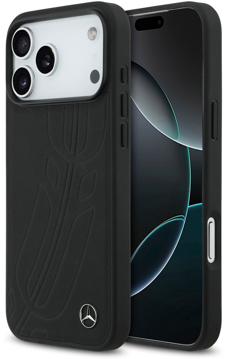 Mercedes-Benz Back Cover - iPhone 17 Pro Max - Zwart - Genuine Leather - Magsafe