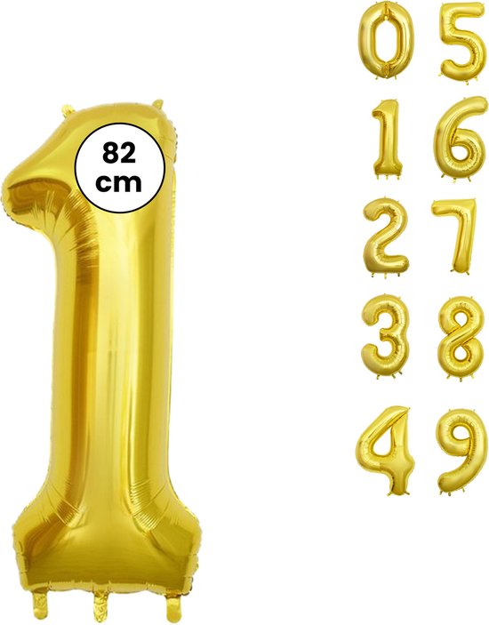 Fienosa Cijfer Ballonnen - Nummer 1 - Goud Kleur - 82 cm - XL Groot - Helium Ballon - Verjaardag Ballon - Verjaardag versiering - Leeftijd verjaardag - Verjaardagsballon - Verjaardag