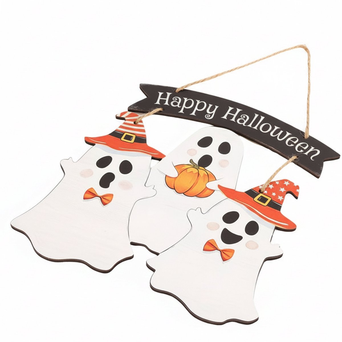 QTTVBTNA - Houten Halloween Deurhanger - Spook Decoratie - Welkomstbord - Voor voordeur & muurdecoratie - Halloween Feestdecoratie - 26x29cm - 1 stuk