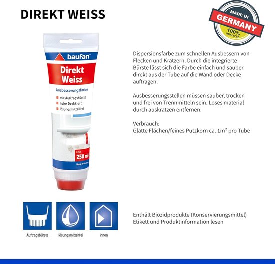 Baufan Direct Touch-Up Paint, Wit met Applicatiekwast, 250 ml — afbeelding 3