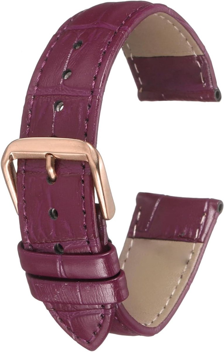 Allecto plus - Leren horlogeband 20 mm reliëf patroon rundleer paars roségoud - Vervanging voor mannen en vrouwen met veerpennen - Geen Edelsteen