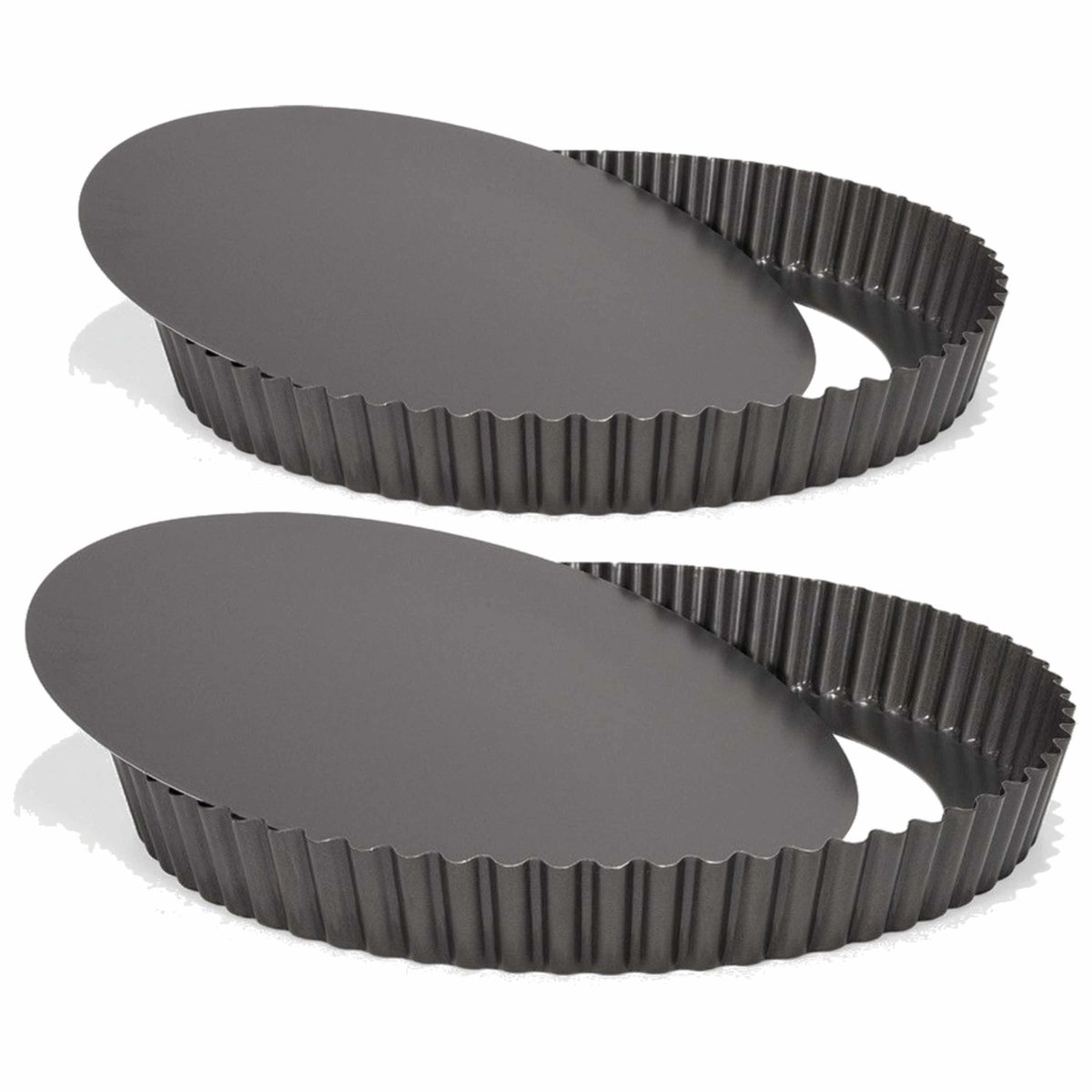 Taart/quiche bakvormen - set van 2 - rond - zwart - 24 en 28 cm