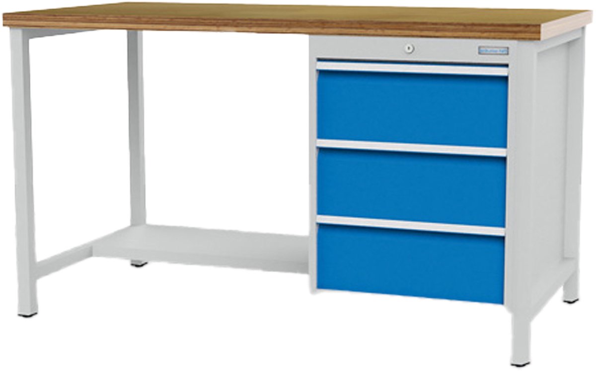 Bedrunka+Hirth Kastenwerkbank Breite 2.000 mm R 18-24 3x Schublade 1x Stahlfachboden halbe Tiefe BxTxH 2.000x750x959 mm - 03.19.14V9A