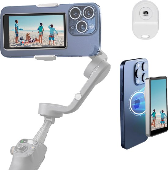 MOJOGEAR VS2 Selfie Vlog Monitor Voor iPhone en Android - Magnetisch - Draadloos via WiFi met MagSafe - Met Afstandsbediening - Grijs