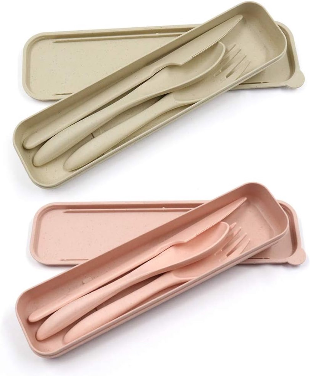 Cuhostki Set Eco-Friendly Portable Biodegradable Cutlery Set - Pink and Beige
