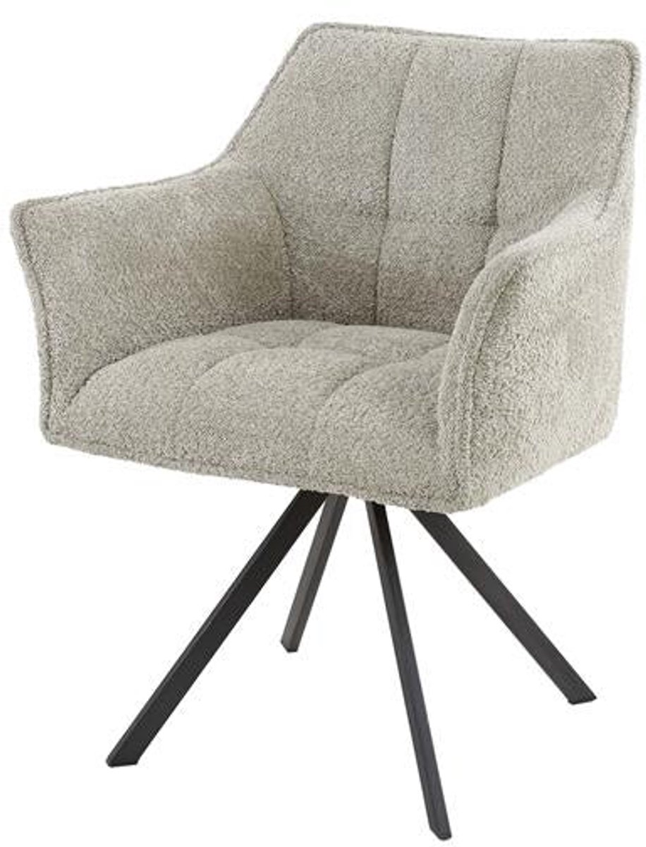 Eetkamerstoel Zand Bouclé (Draaibaar) - Industriele Dinerstoel met Comfortabele Zitting - Luxe Zand/Creme Bouclé/Teddy Stoel met Zachte Zit- en Rugkussen - Industrieel Eettafel Stoel (62x61x82) Draaibare Dinerstoel met Kruispoot