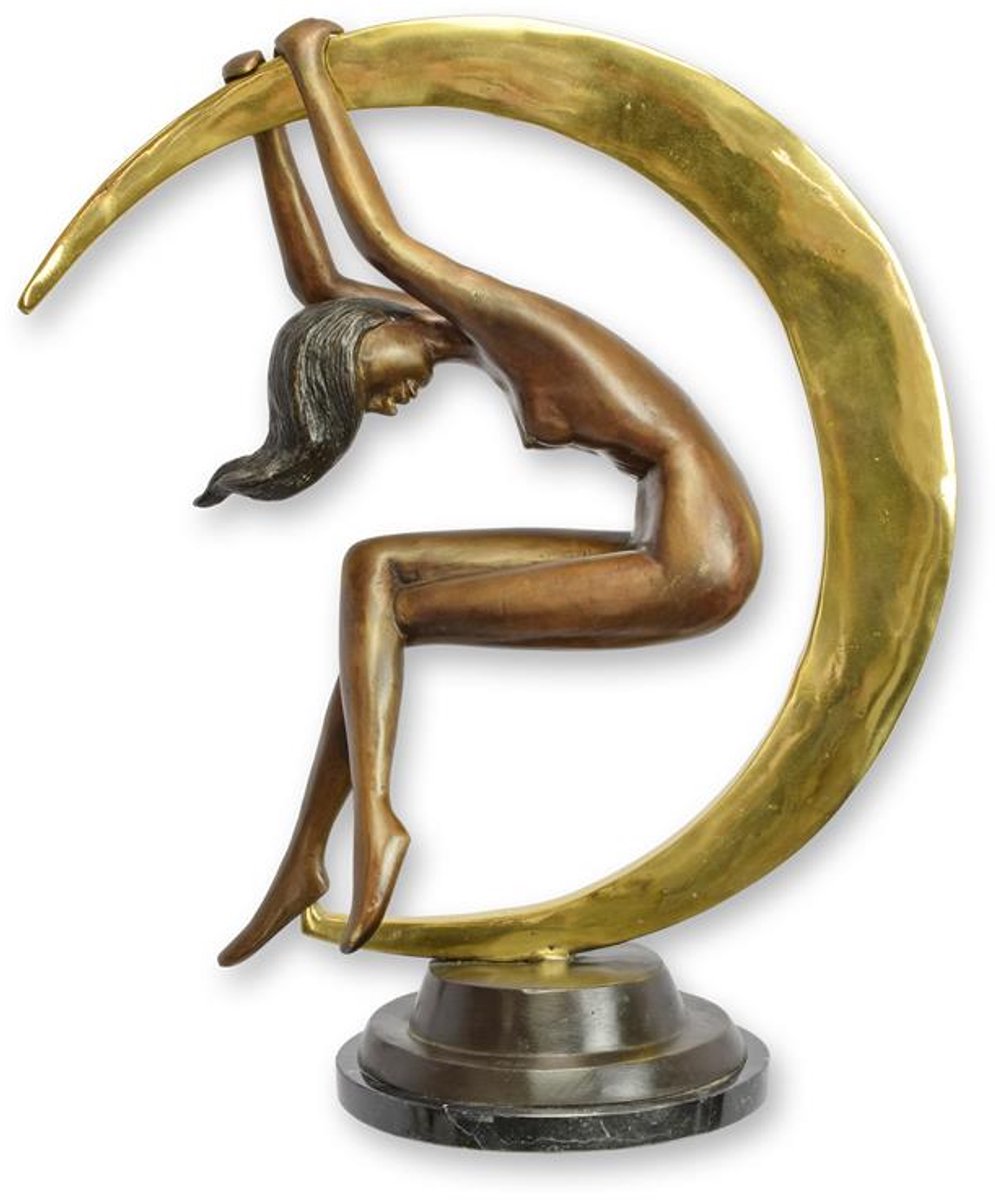 VntiQue Bronzen sculptuur vrouwelijke naaktfiguur met halve maan – luxe kunstbeeld van brons voor interieurdecoratie en kunstverzameling