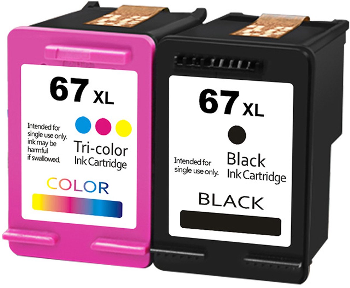 67XL Zwart + 67XL Kleur Geschikt voor HP HP67 inktcartridges (grote capaciteit) Geschikt voor HP Envy 6052, Envy Pro 6452 en 6455