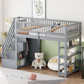 Mezzaninebed 90 X 200 Cm Met Kledingkast En Planken En Opbergruimte Metaal Mdf Hout Zwart