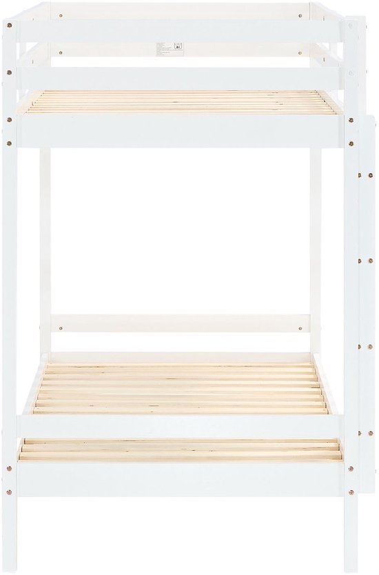 Wit stapelbed met lattenbodems, zonder matrassen