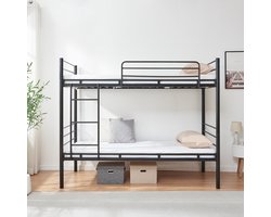Stapelbed Bevapis 200x90 cm met ladder en uitvalbeveiliging zwart [en.casa]