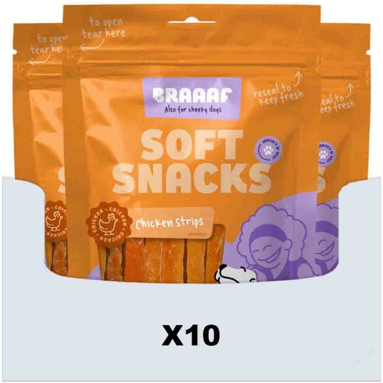 Braaaf Reepjes Hondensnack Kip - 10 x 85 gr - Voordeelverpakking