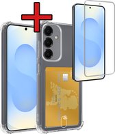 Hoesje - Geschikt voor Samsung Galaxy S25 FE - Met Screenprotector - Pashouder - Kaarthouder - Back Cover - Telefoon Hoes Shockproof - Siliconen Case - Shock Proof - Pasjes Houder - Telefoonhoes - Transparant