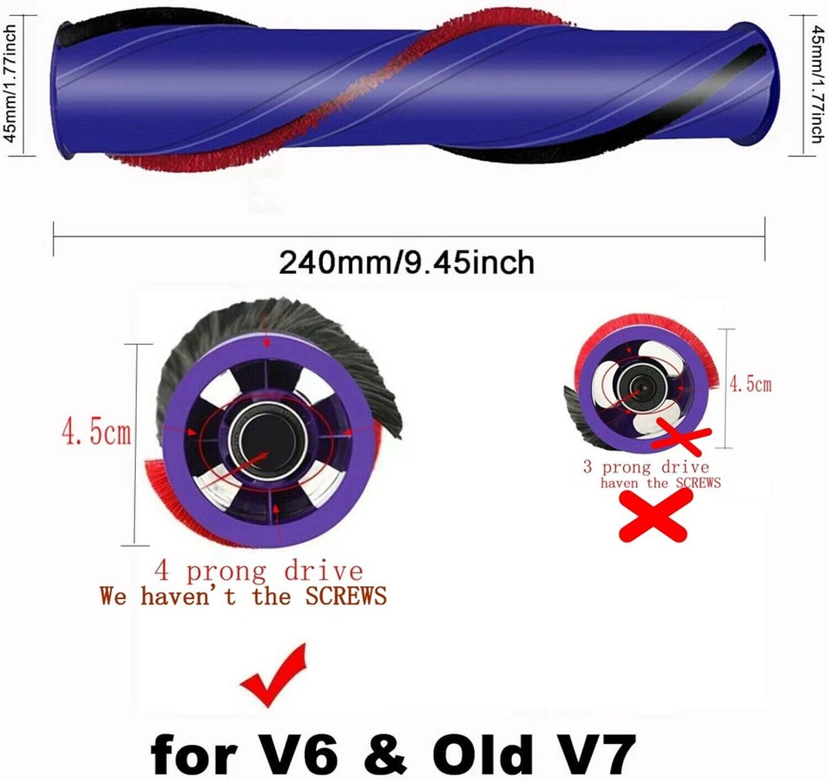 Rolborstel Geschikt voor Dyson V6 V7 V8 V10 V11 stofzuiger