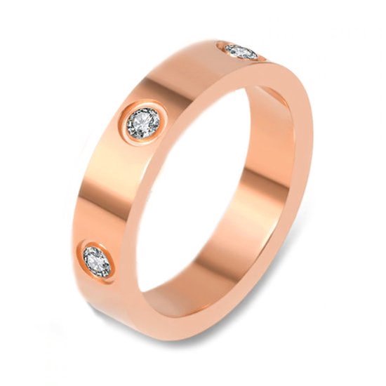 Ring pour femme VCKJ | Stud de Diamond | Or rose | Acier inoxydable avec zircone | Taille 59