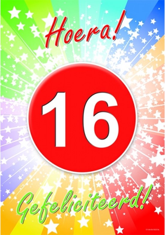 Bellatio Decorations verjaardag deurposter - 16 jaar - 59 x 42 cm - leeftijd feestartikelen