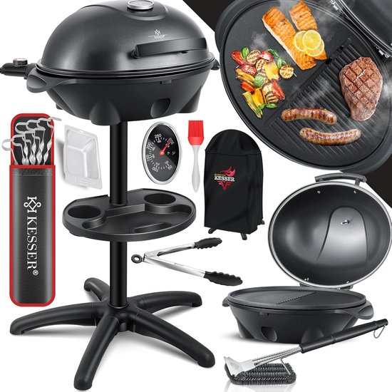 KESSER® Elektrische Barbecue 2in1 Tafelbarbecue 2400W Staande Grill BBQ Met Barbecuehoes Barbecuetang Deksel Thermometer En Grillplaat Tafelgrill Antiaanbaklaag Geintegreerde Aflegplank Zwart 1424991834 KESSER® Elektrische Barbecue 2in1 Tafelbarbecue 2400W Staande Grill BBQ Met Barbecuehoes Barbecuetang Deksel Thermometer En Grillplaat Tafelgrill Antiaanbaklaag Geintegreerde Aflegplank Zwart 1424991834