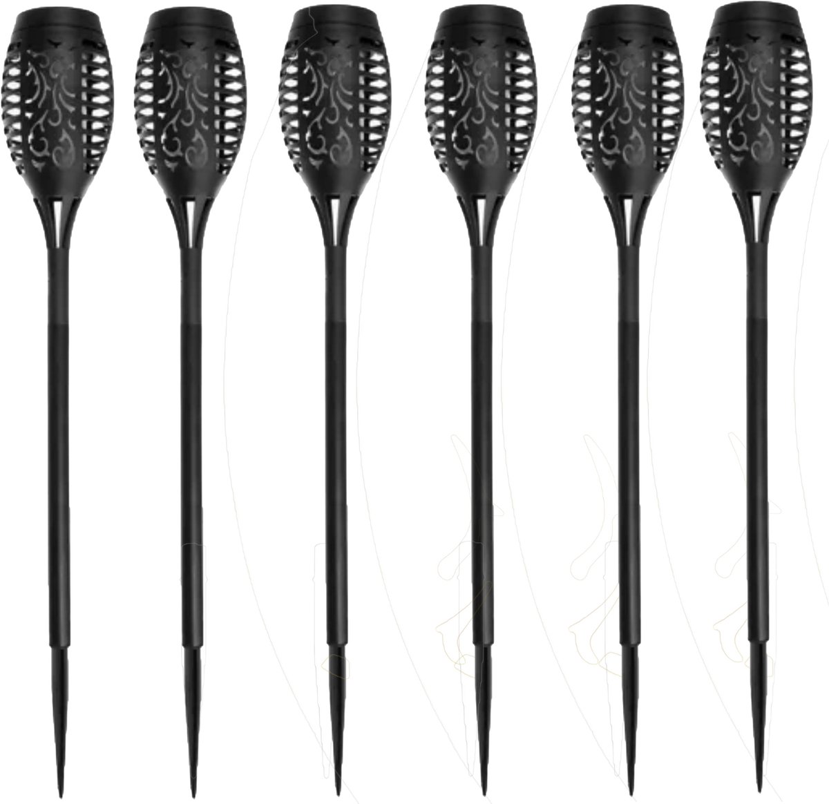 Gardlov Tuinlamp - 6x - solar - led licht - H51 cm - zwart - natuurlijke vlam
