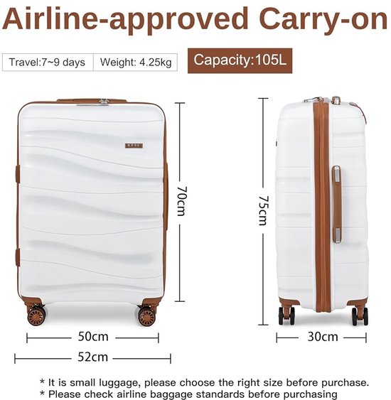 Kono Reiskoffer 76cm Lichte Polypropyleen Koffers Met Harde Schaal En Tsa Slot Zwenkwielen Oranje 28 669455551