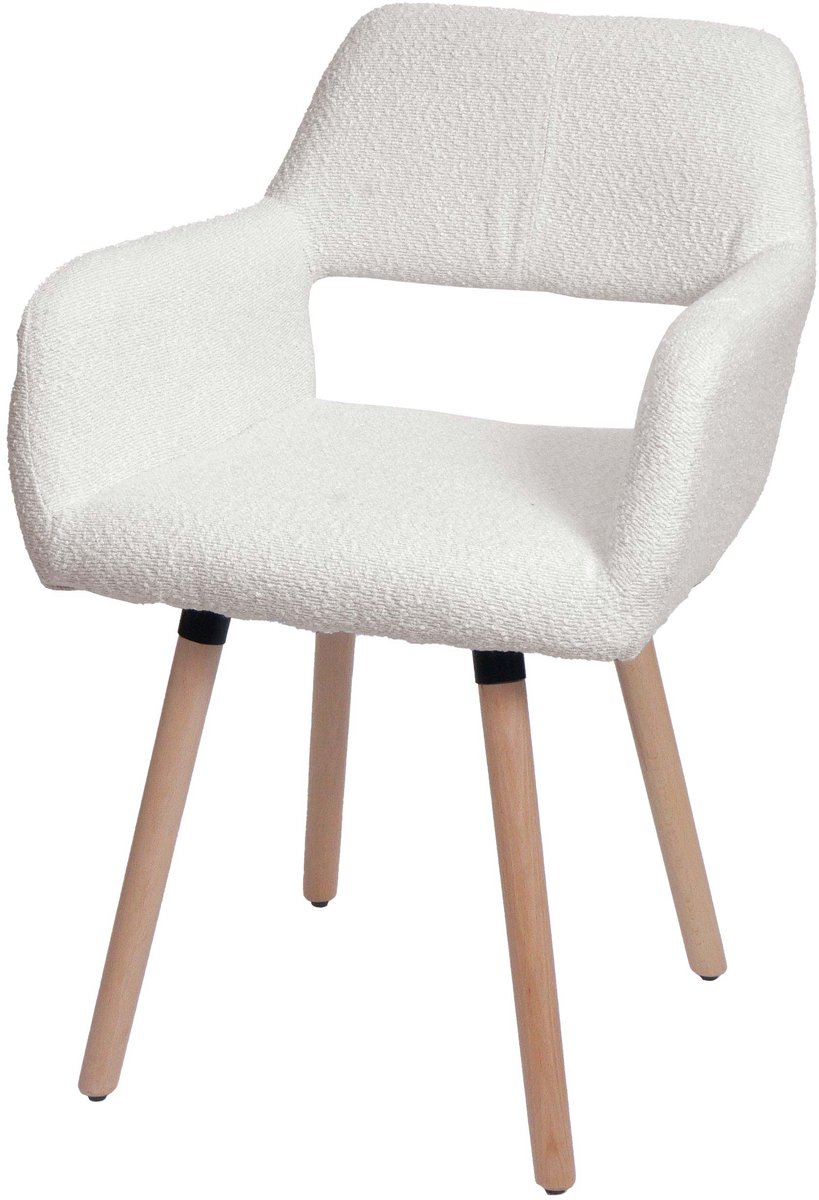 Eetkamerstoel MCW-A50 II, stoel, keukenstoel, gestoffeerde stoel, hout, stof/textiel bouclé (450 g/m²) MVG ~ crème