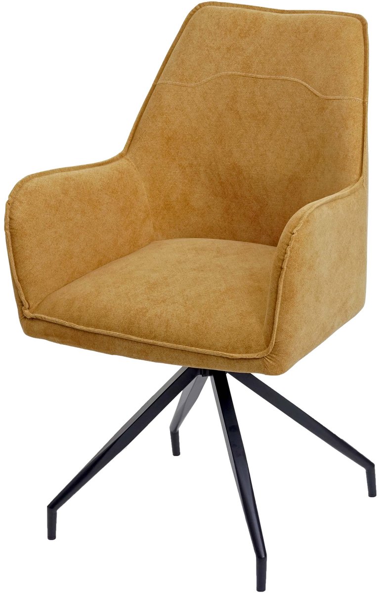 MCW Eetkamerstoel MCW-K15, keukentoel, gestoffeerde stoel met armleuningen, stof/textiel, metaal ~ geel