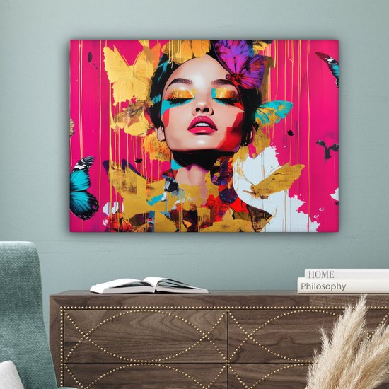 Tableau sur toile 80x60 cm - Décoration murale exclusive Femme - Abstrait - Coloré - Décoration murale salon - Décoration chambre - Accessoires chambre - Peintures sur toile