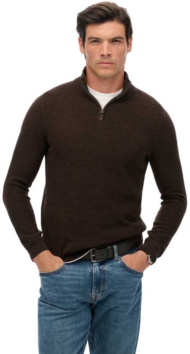 Superdry Katoenen trui met halve rits en textuur Heren Sweaters Zwart