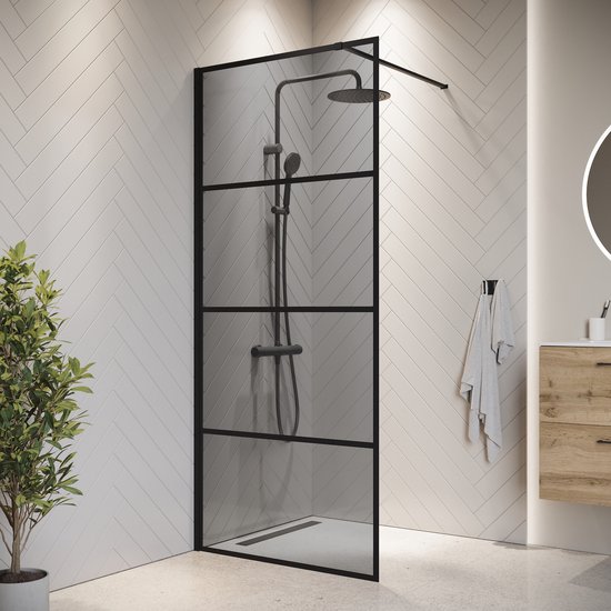 Foto: Badplaats douchewand essos 90 x 200 cm zwart inloopdouche 8 mm rookglas