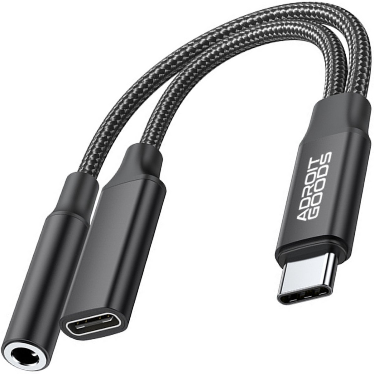 AdroitGoods USB-C naar jack adapter en opladen, 2-in-1 USB C naar 3,5 mm Aux-hoofdtelefoonadapter, ondersteunt PD 15W snel opladen, type C-adapter, Zwart