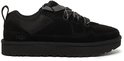 Zwarte UGG LO Lowmel sneaker met grijze veters en dikke zool, op witte achtergrond.