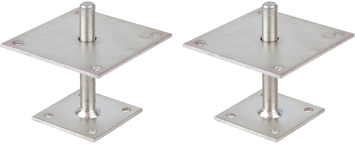 Alberts 2 x I-paaldrager, in hoogte verstelbaar 30 - 150 mm, plaat 150 x 150 mm, elektrolytisch verzinkt, dickschichtpassiviert, voor opschroeven