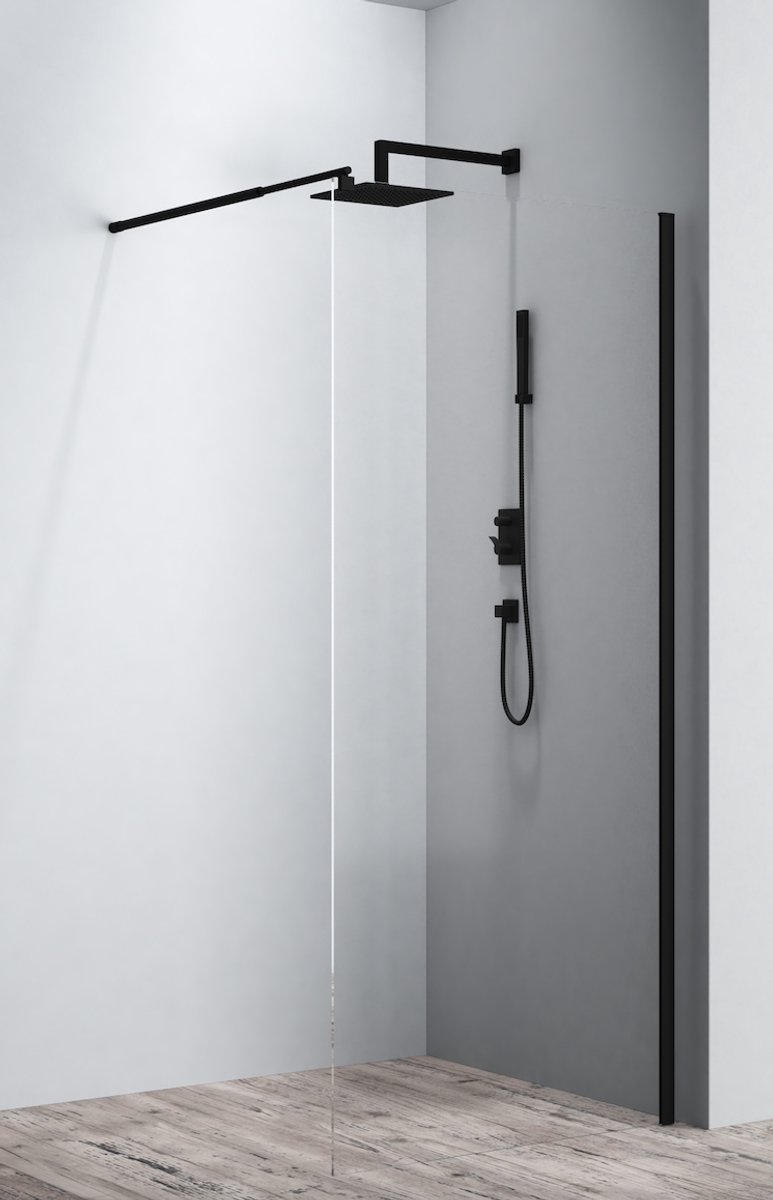 LINEA UNO - LINEA UNO - Roka 80 x 200 - 8mm - Inloopdouche - - Nano coating - Easy Clean - Douchewand - 101080BLK - - 101080BLK